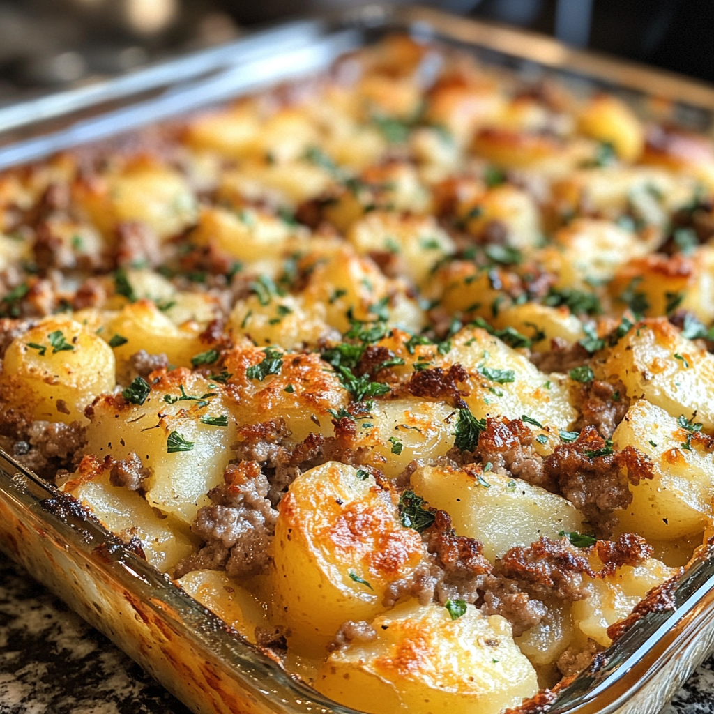 Macro shot of Hamburger Potato Casserole