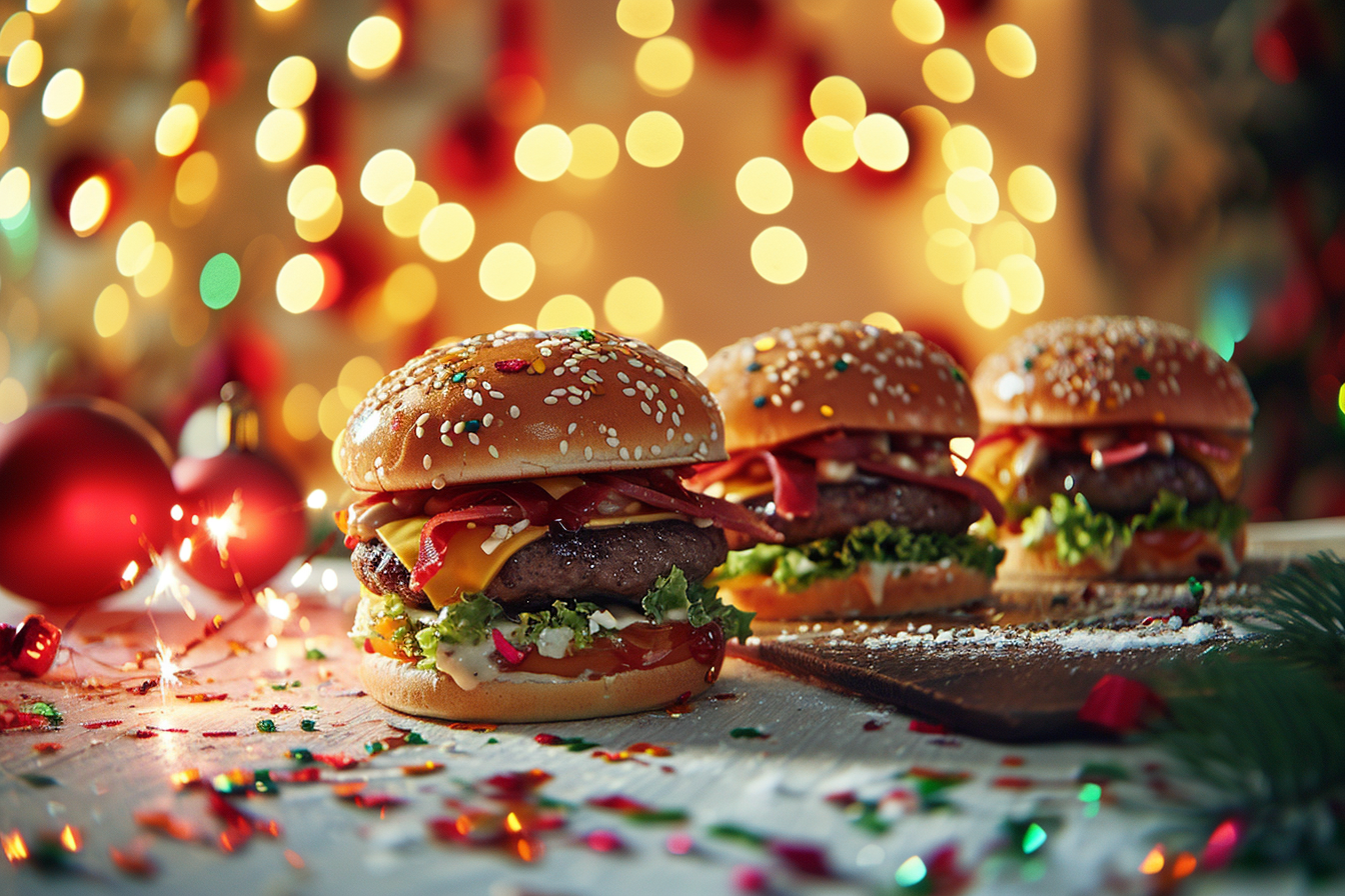 Delicious hamburgers celebrating the New Year