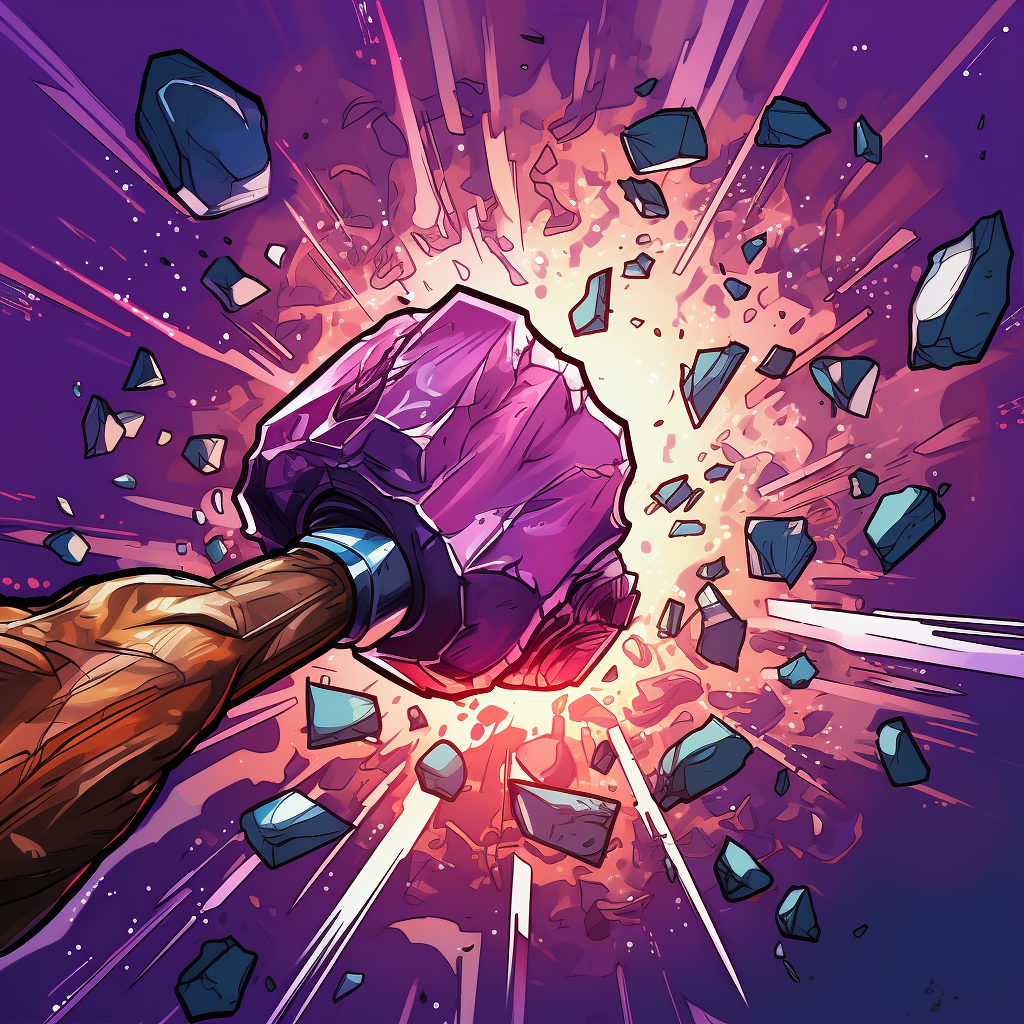 Powerful amethyst hammer fist shattering glass