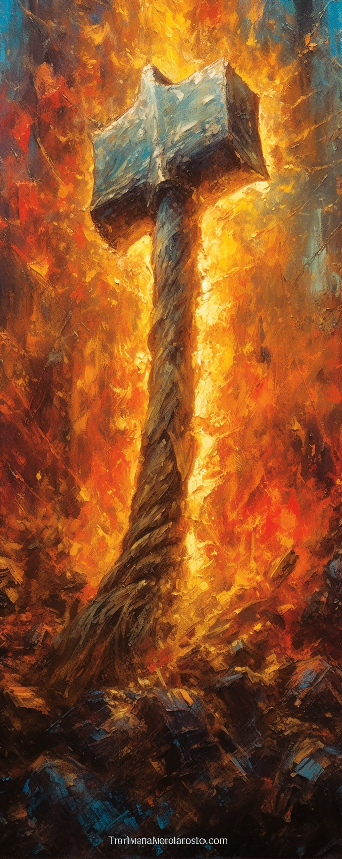 Intricate Hammer on Fire Oil Painting