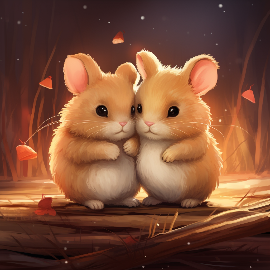 Adorable hamster and bunny in love