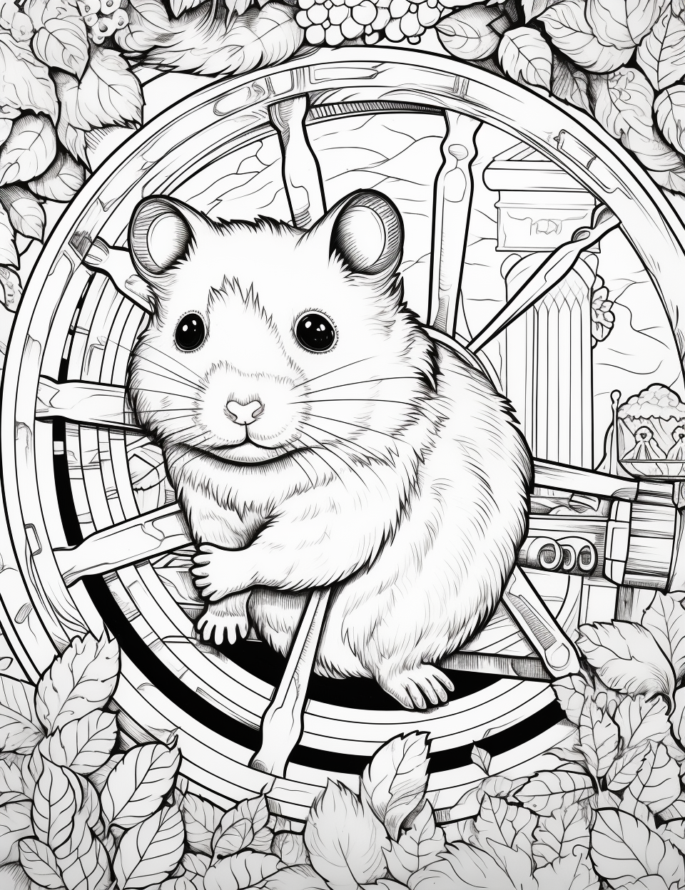 Hamster on Wheel Mandala Coloring Page