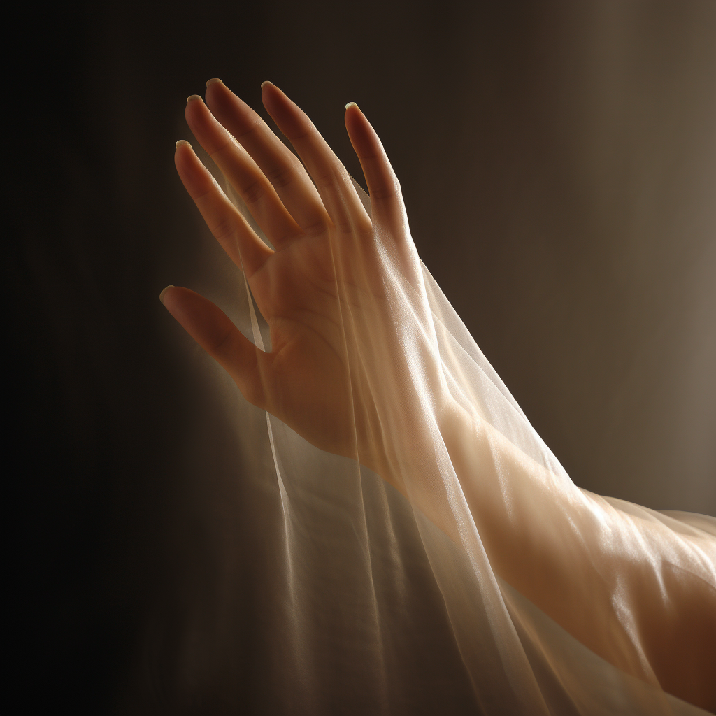 Hand behind veil against light