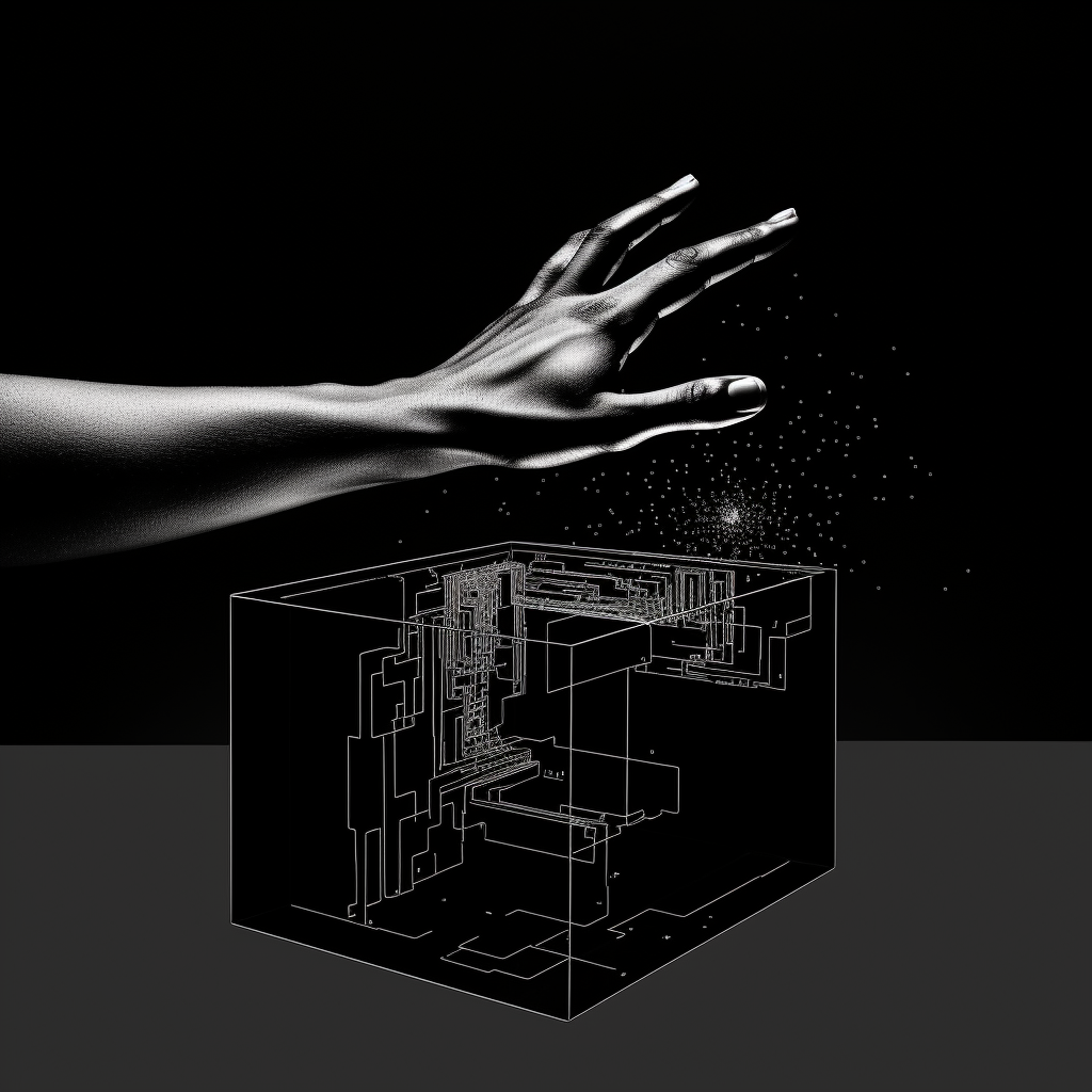 Schematic image of a hand in a black box