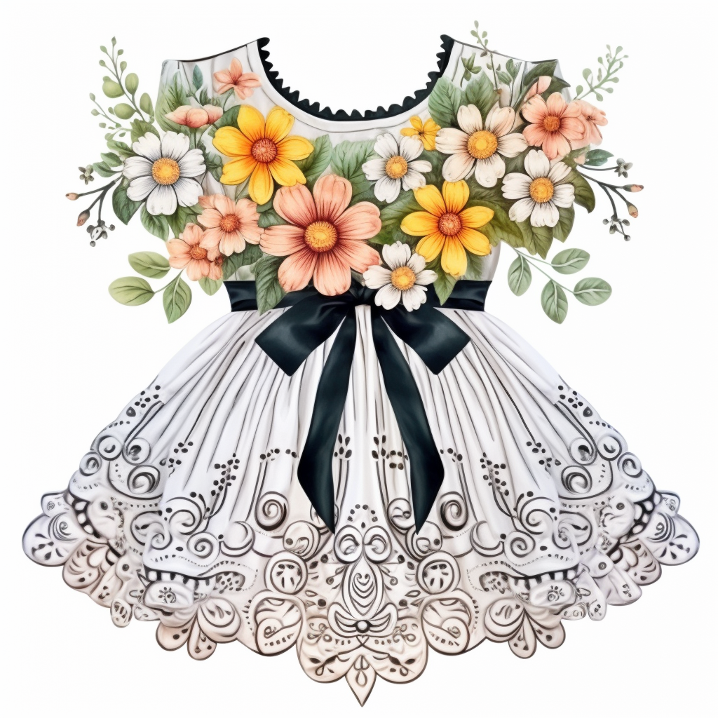 Hand-drawn dirndl lace with flowers on white background