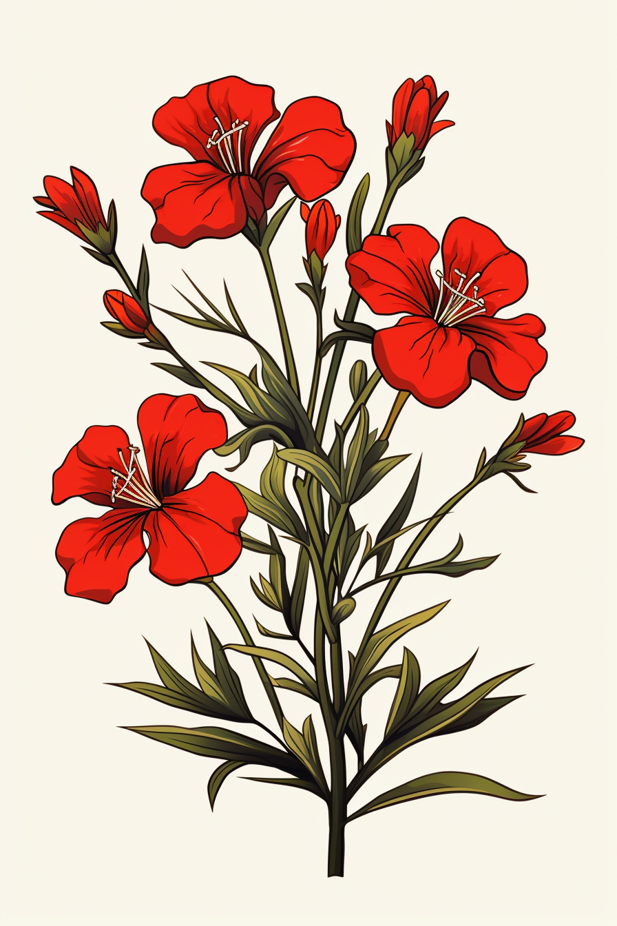 Hand-drawn illustration of a plant with multiple flowers