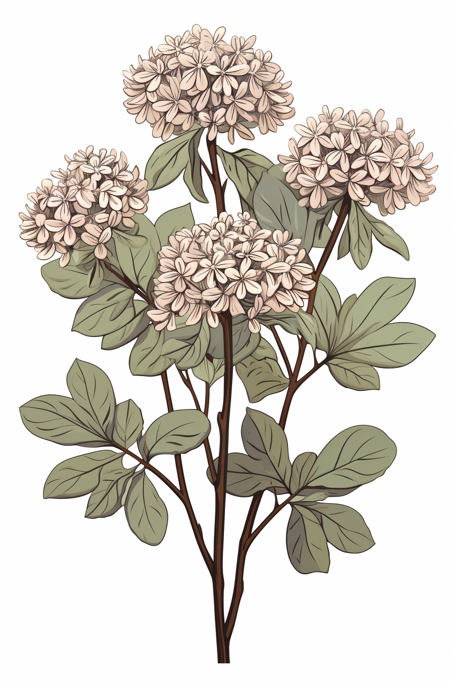 Hand-drawn illustration of a plant with multiple flowers