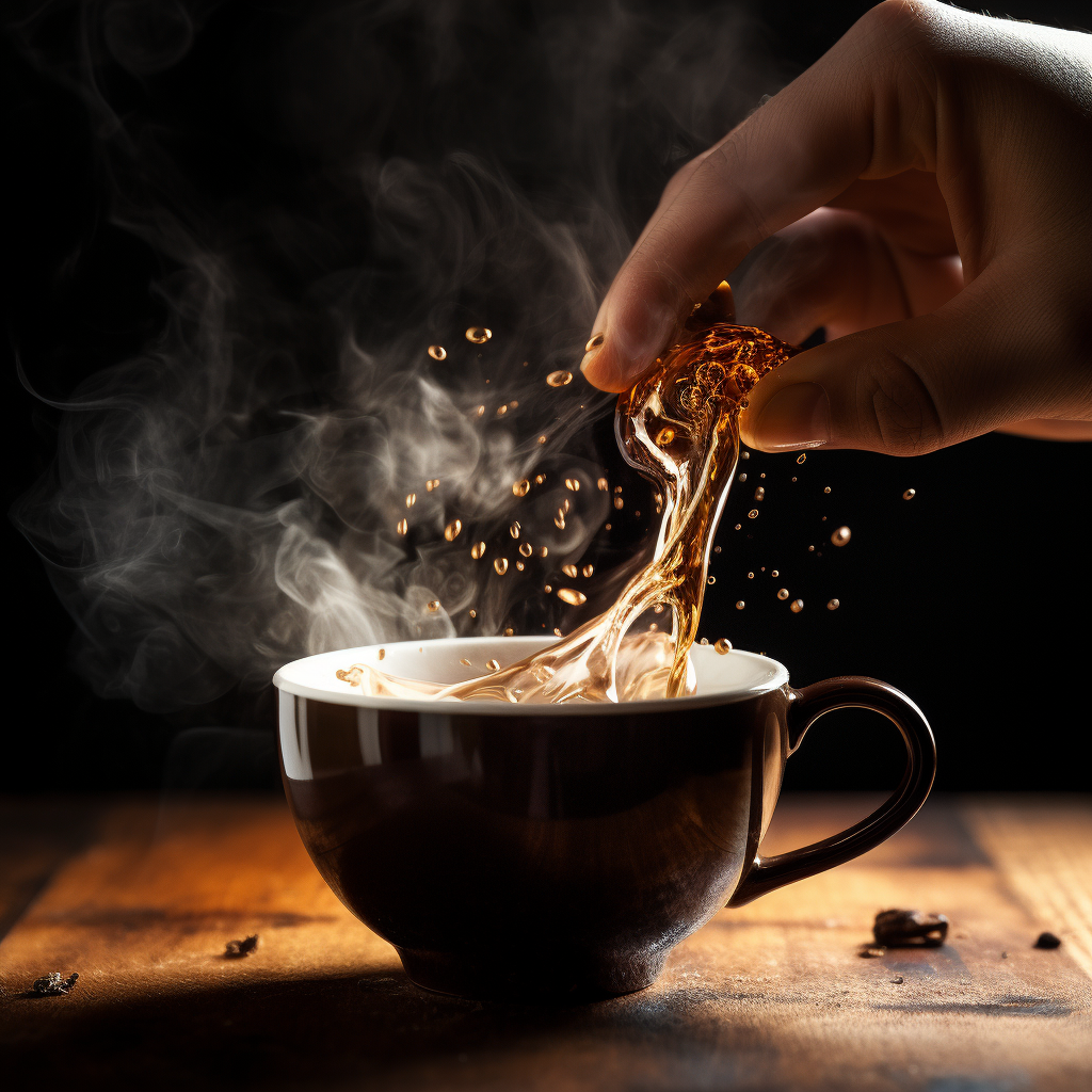 Hand dropping mineral drops into a coffee cup