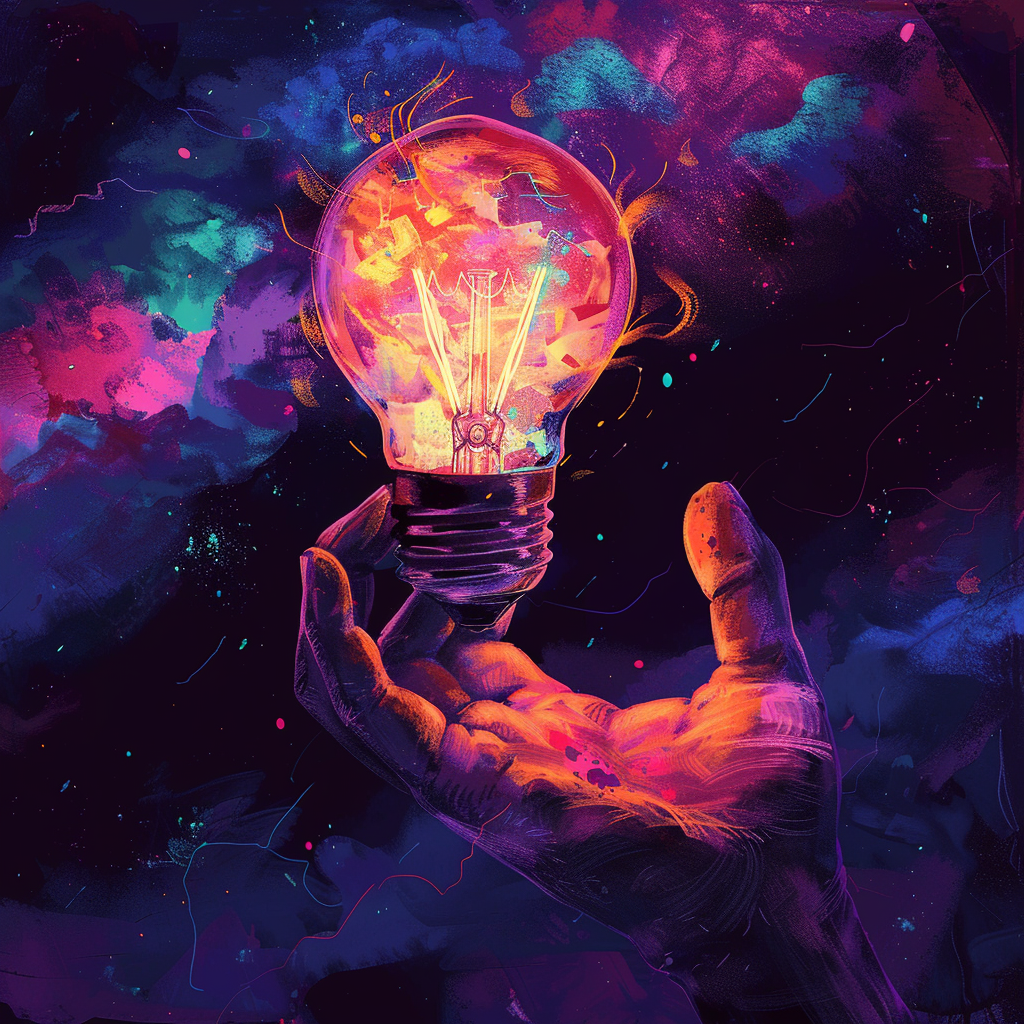 hand holding luminous lightbulb illustration