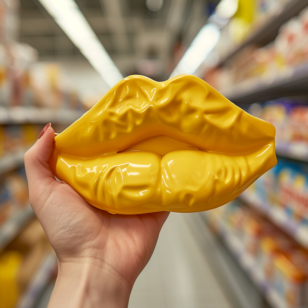 Hand holding mockup Walmart human cheese lips