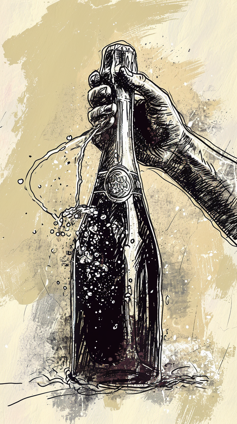 Illustration of Hand Opening Bottle of Champagne