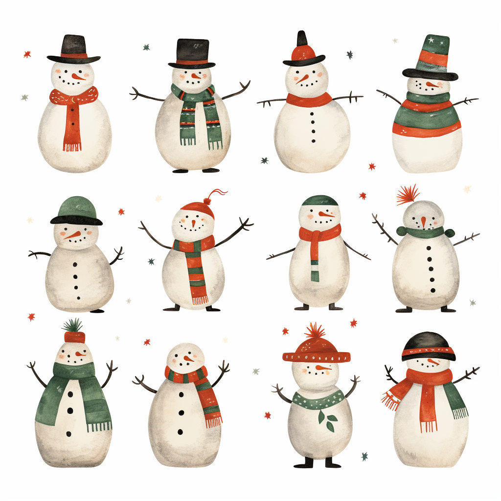 Simple and whimsical hand-painted Christmas snowmen