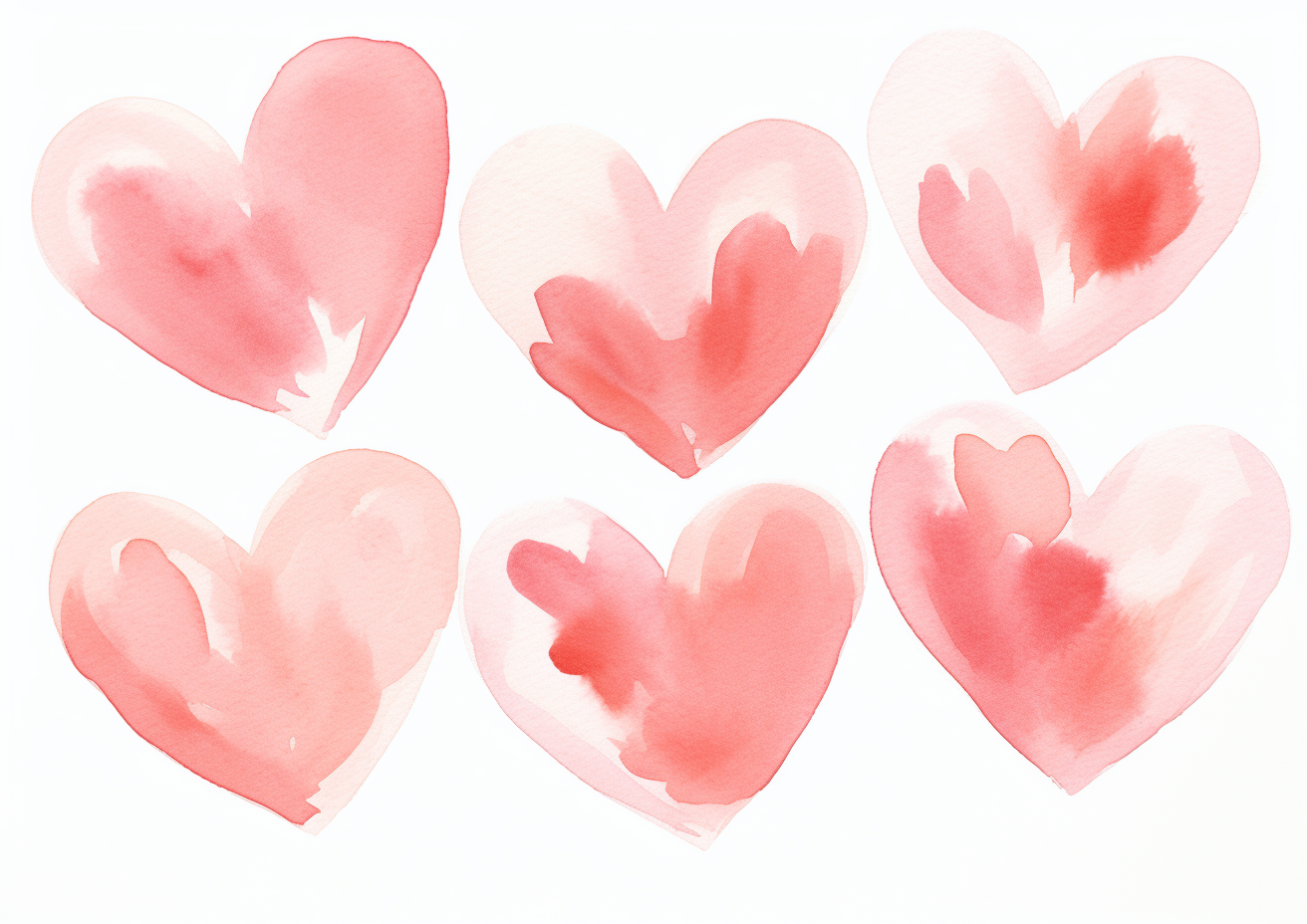 Watercolor Hearts on White Background