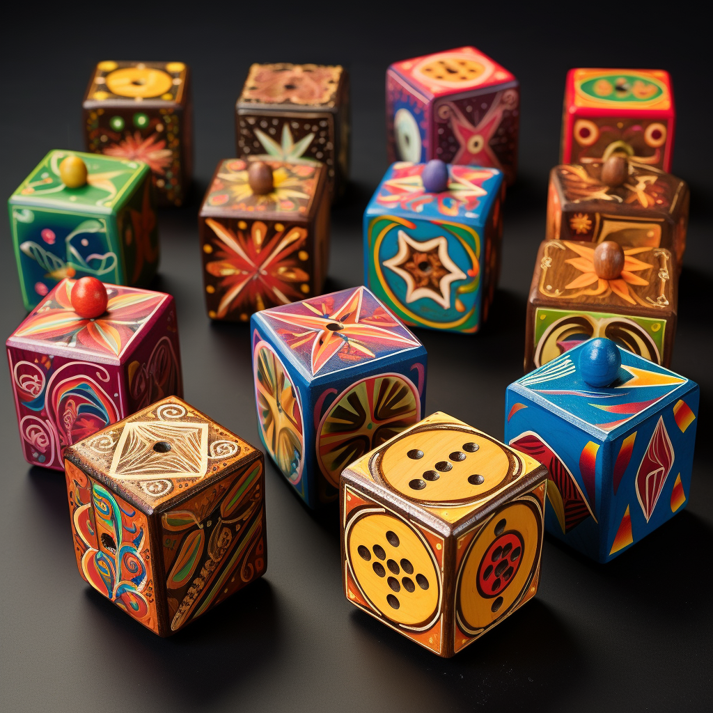 Vibrantly painted wooden dreidels