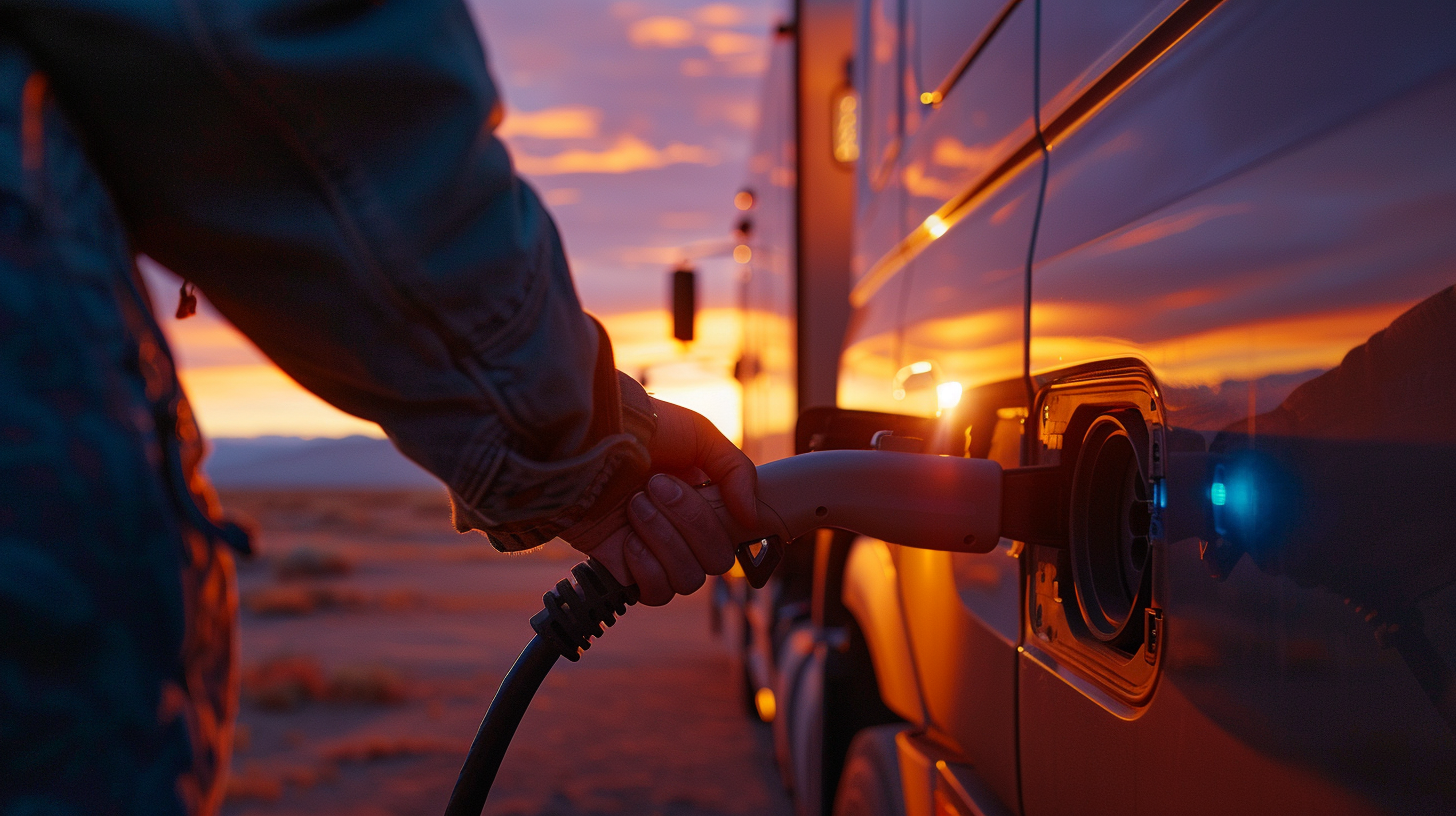 plugging EV charging cable truck