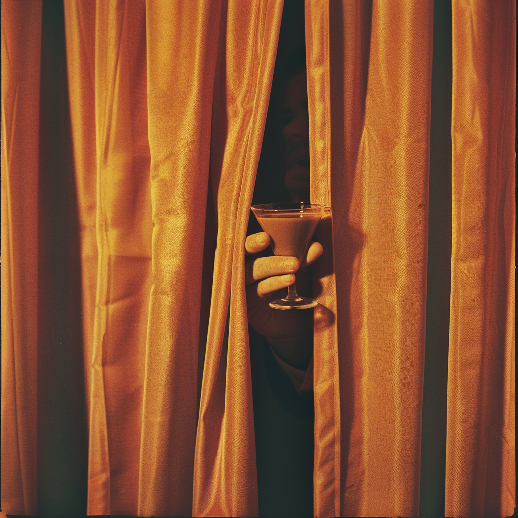 Hand Coming Through Orange Curtains