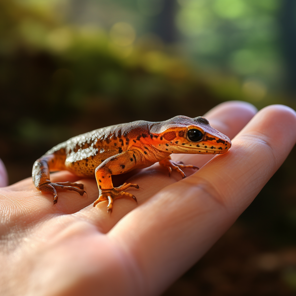 Hand holding Carpathian newt close-up