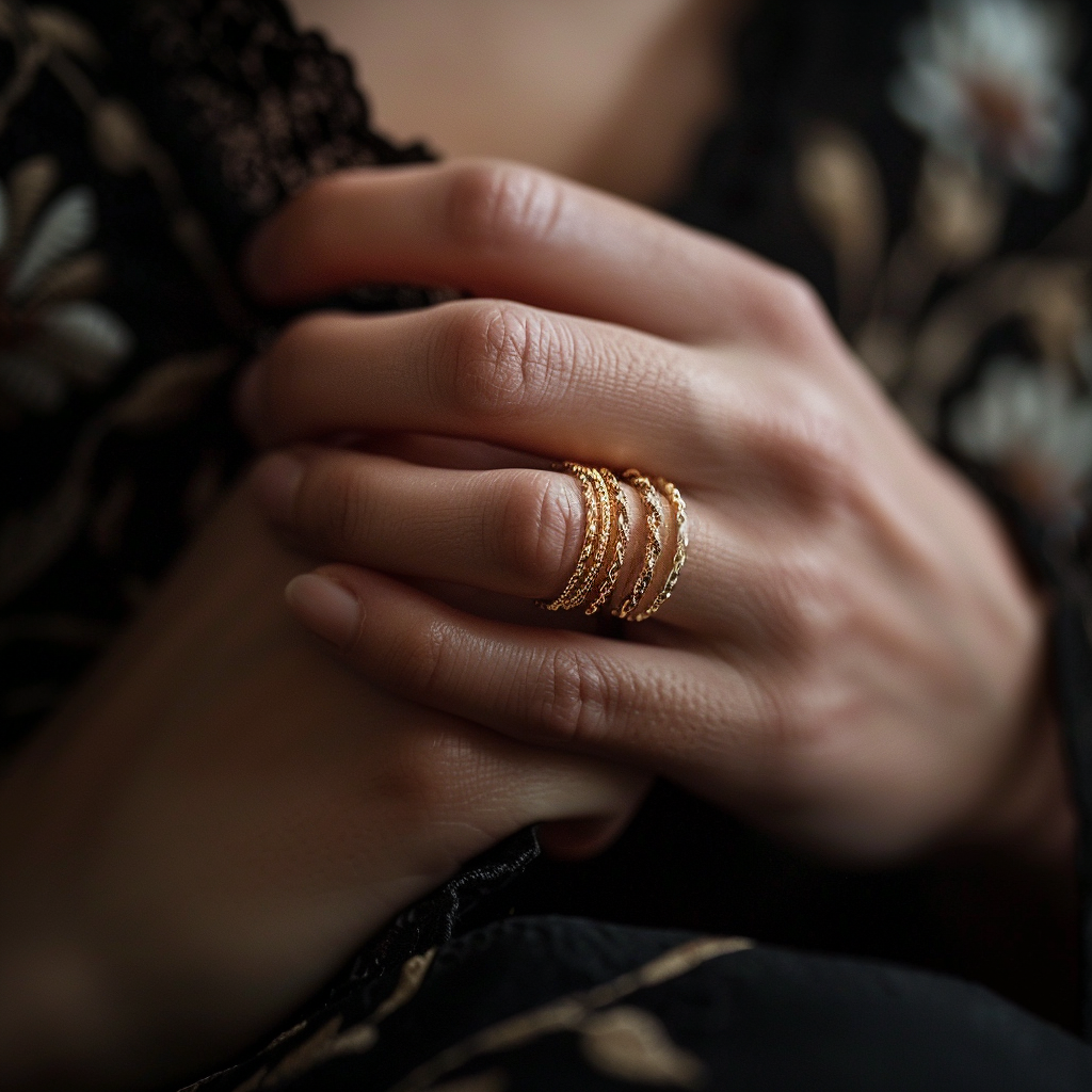 Wheat Skin Hand with Wedding Bands