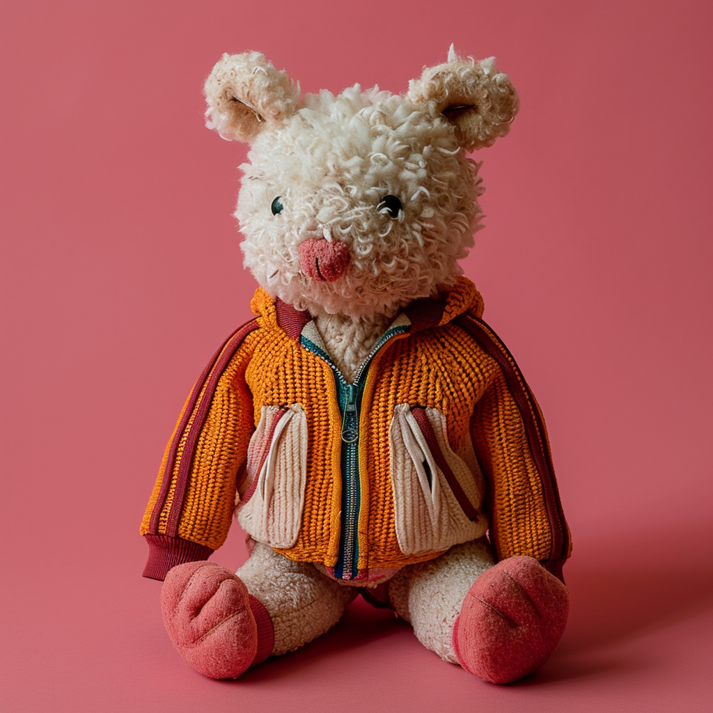 Handmade cute plush toy wearing adidas jacket