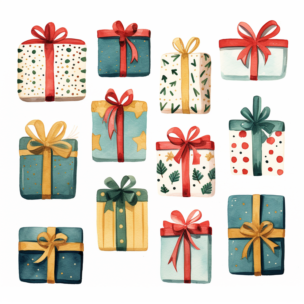 Colorful hand-painted Christmas presents