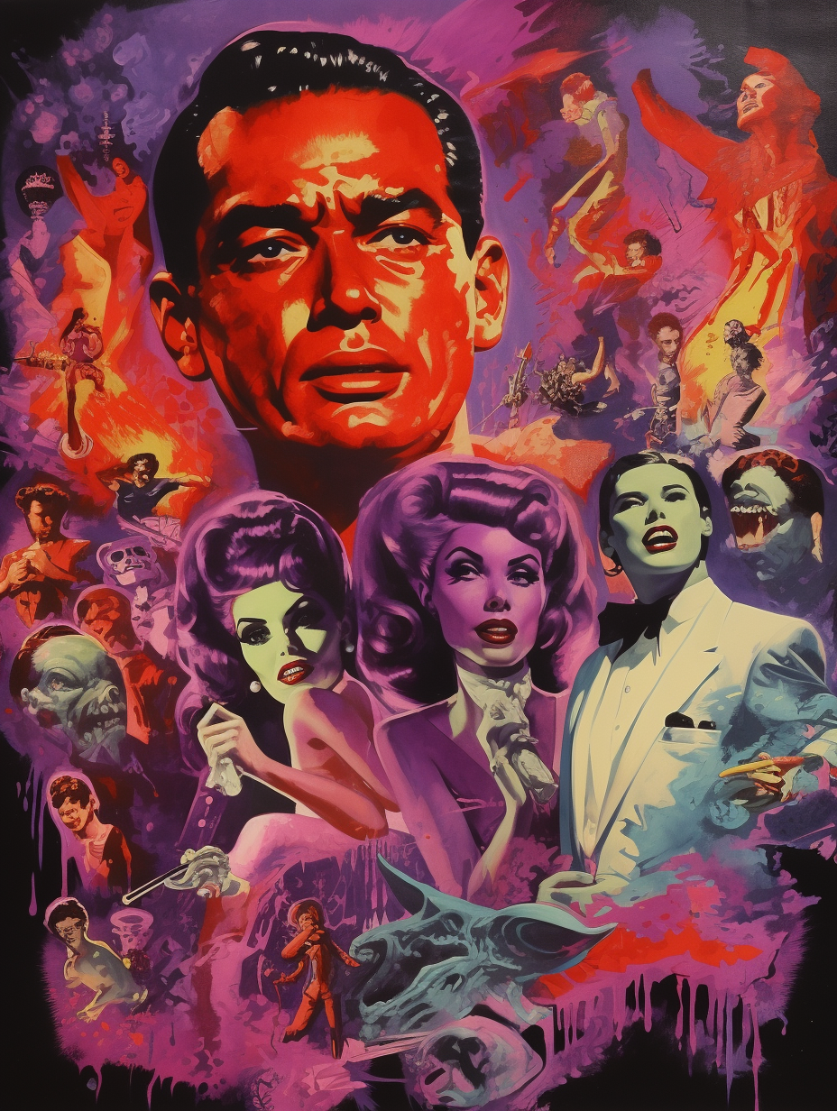 Hand-painted movie poster of 1950s people in Reynold Brown style