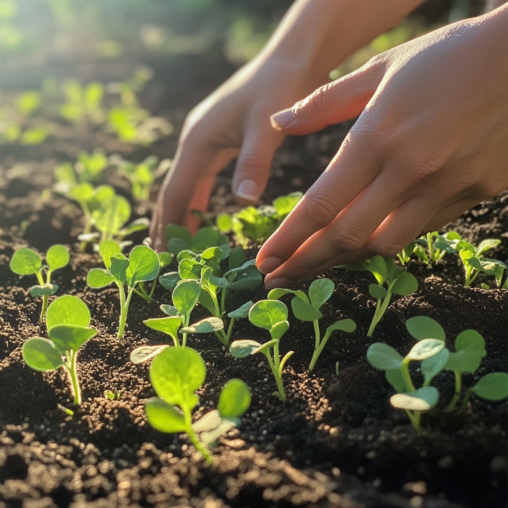 Care for young plants in garden