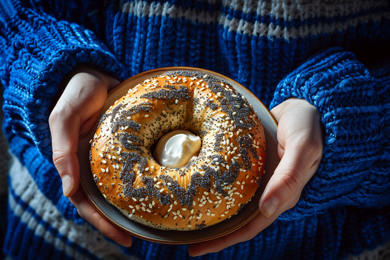 Hands Holding Bagel Plate