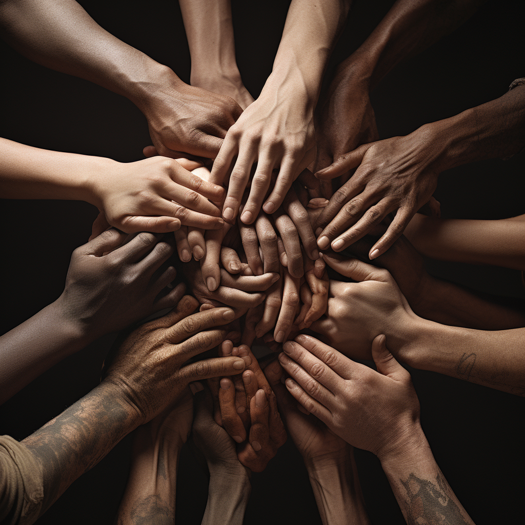 Hands holding together stock photo