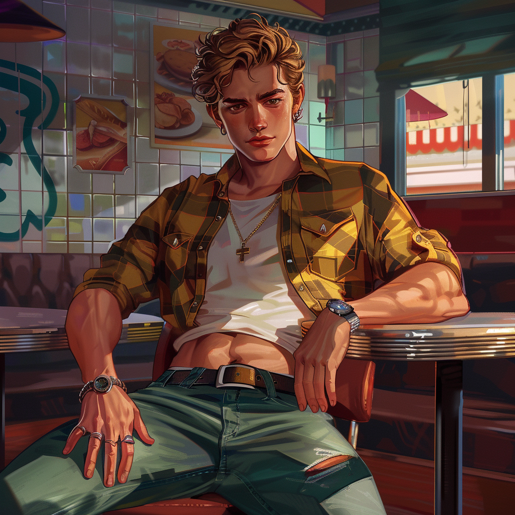 young college boy in diner