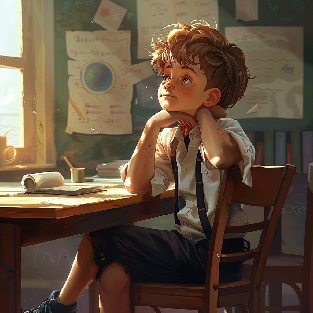 Boy studying in classroom