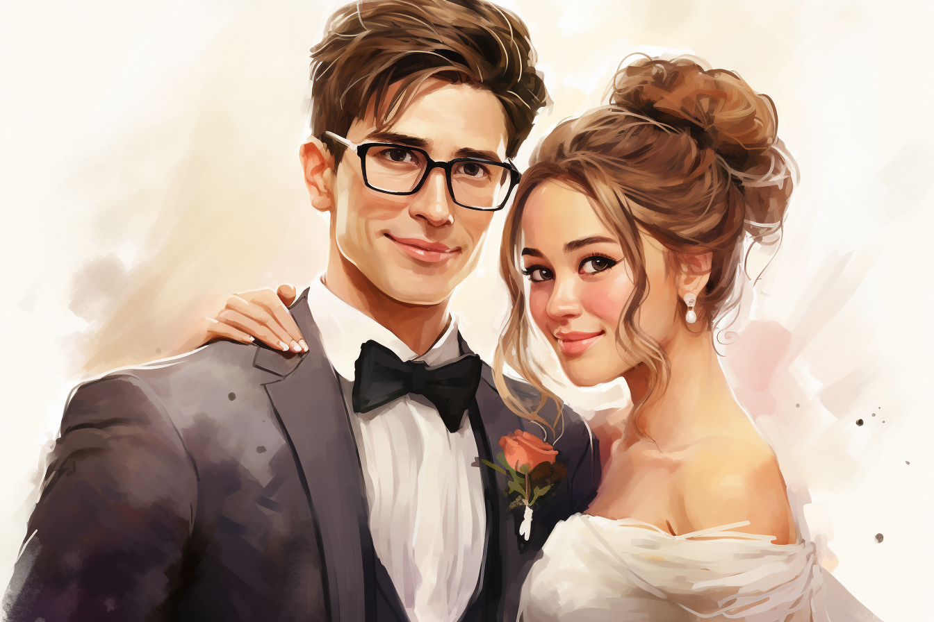 Wedding cartoon with cross-eyed bride and handsome groom