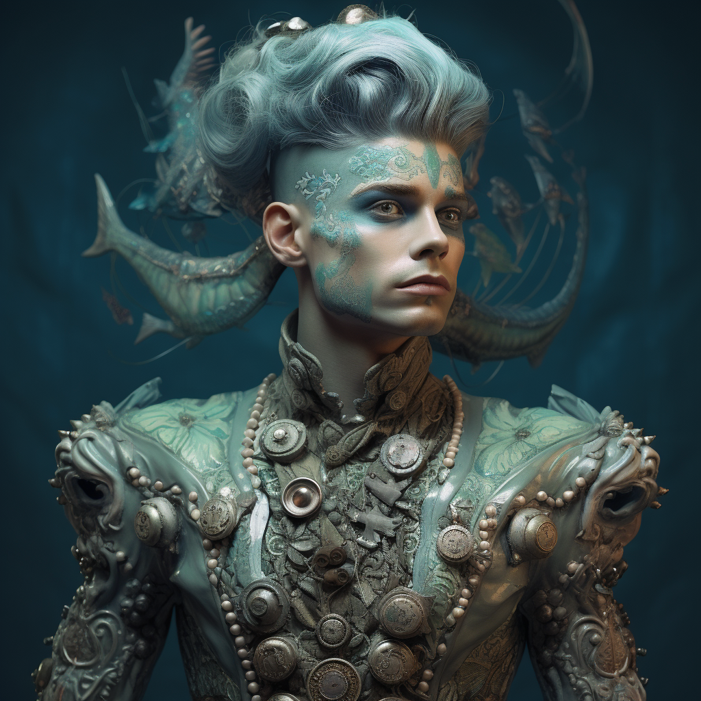 Cyborg Merman in Blue Victorian Attire