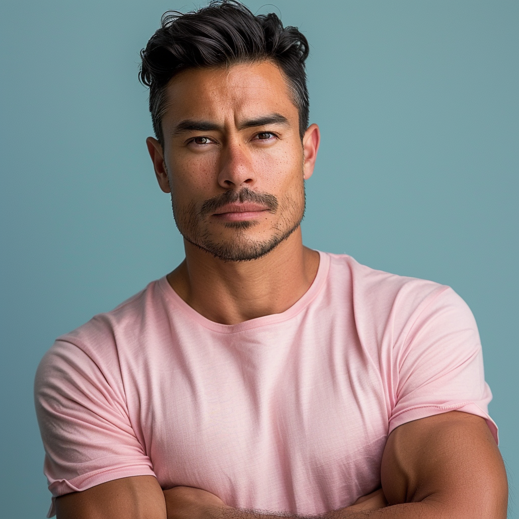 Handsome Latino man in pink shirt