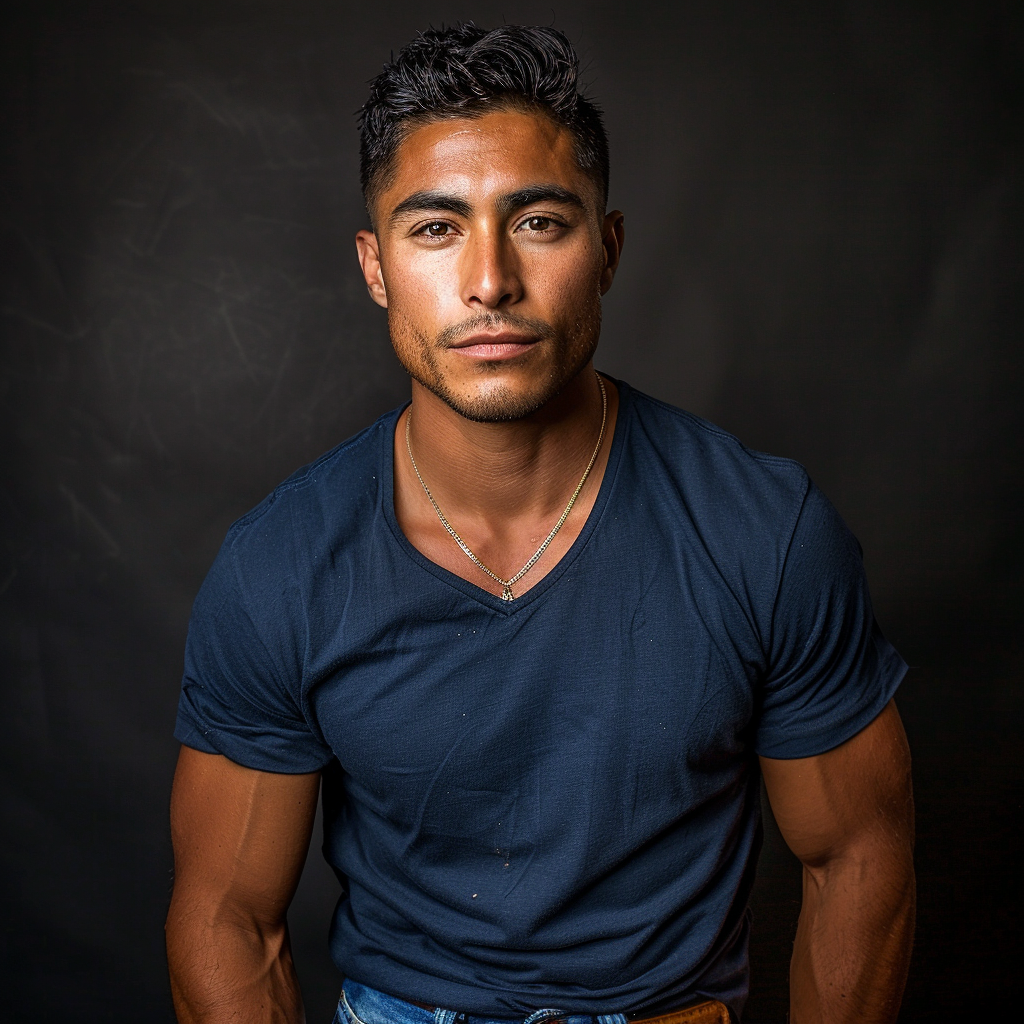 Latino man in blue jeans posing