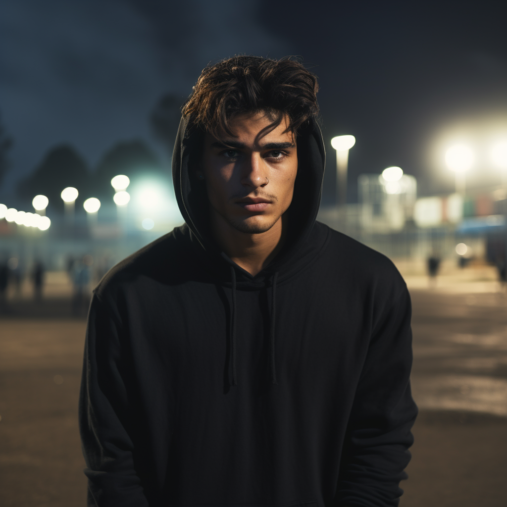 Handsome male model in plain black hoodie