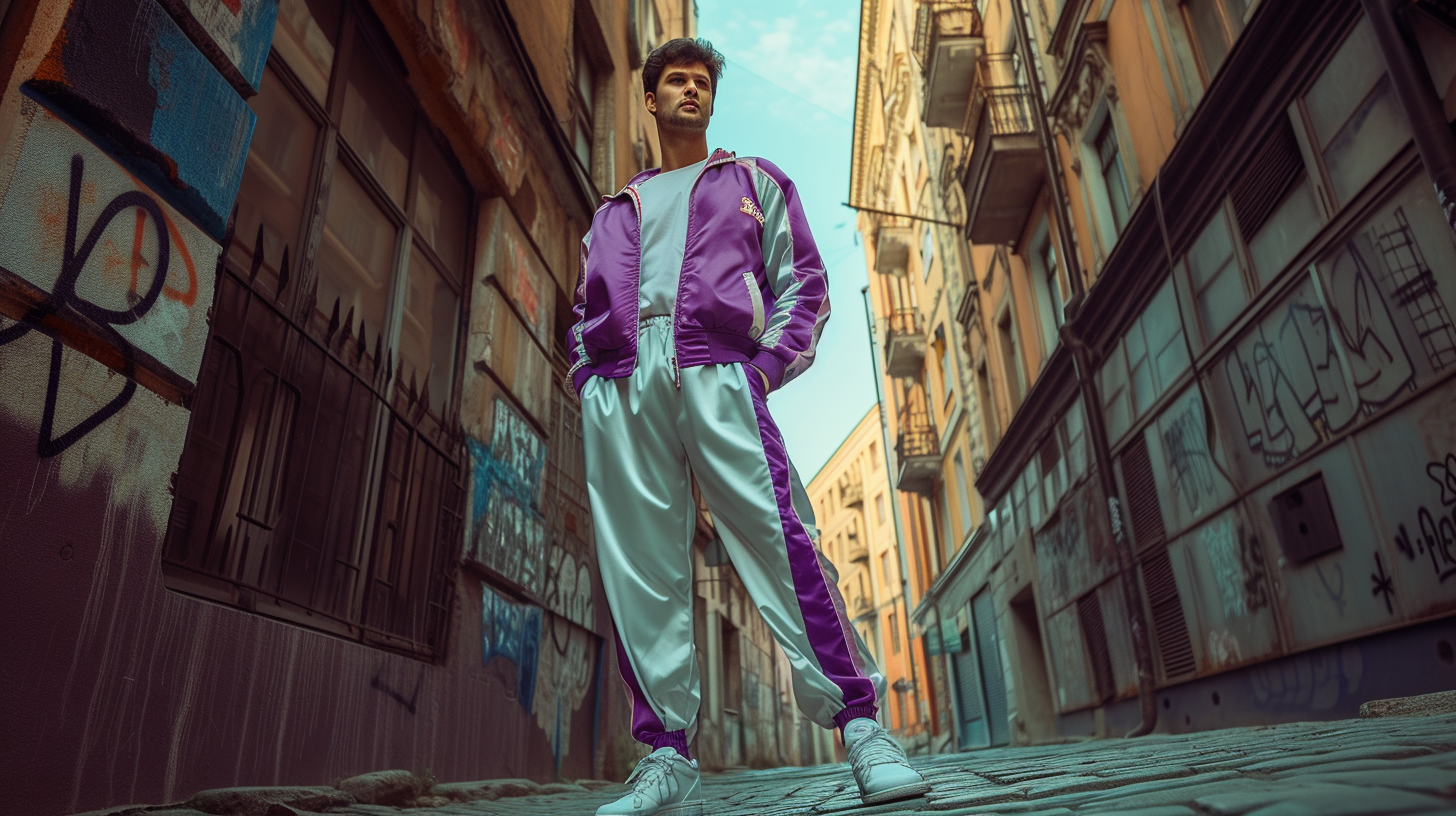 Handsome male model in vintage 80's tracksuit