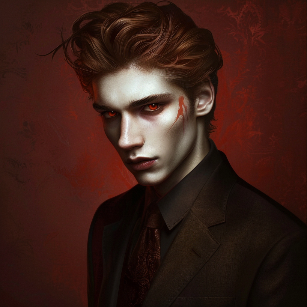 Handsome male vampire red-eyed