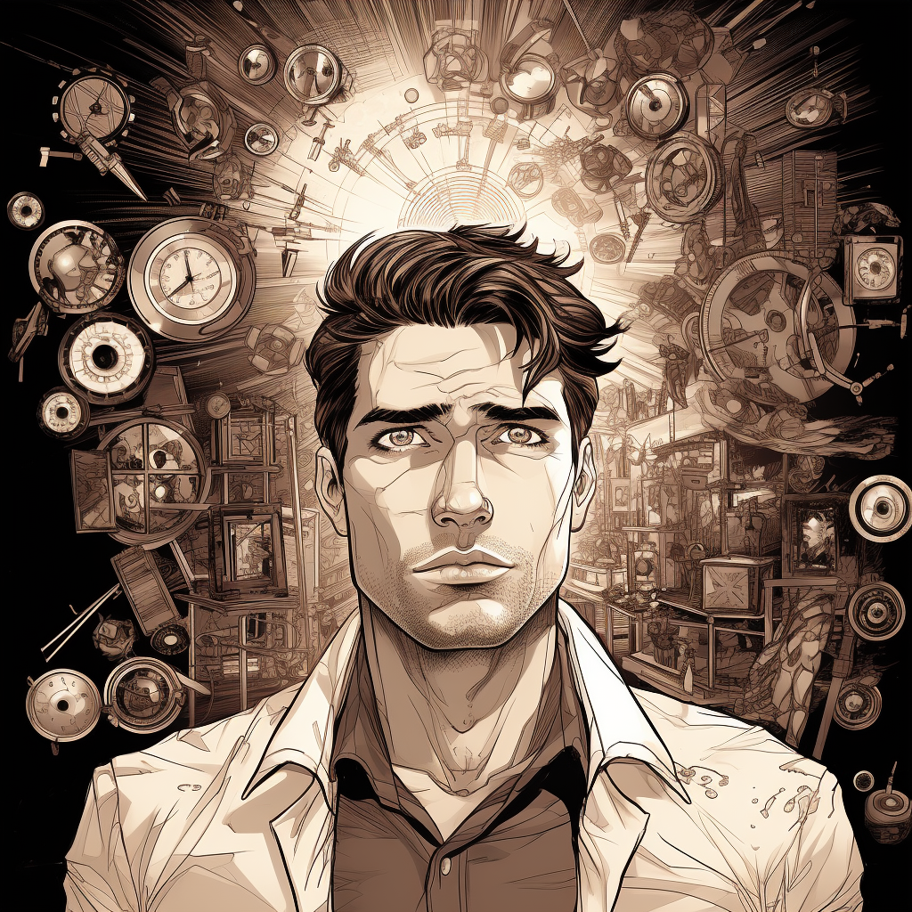 Handsome man with a comicbook background