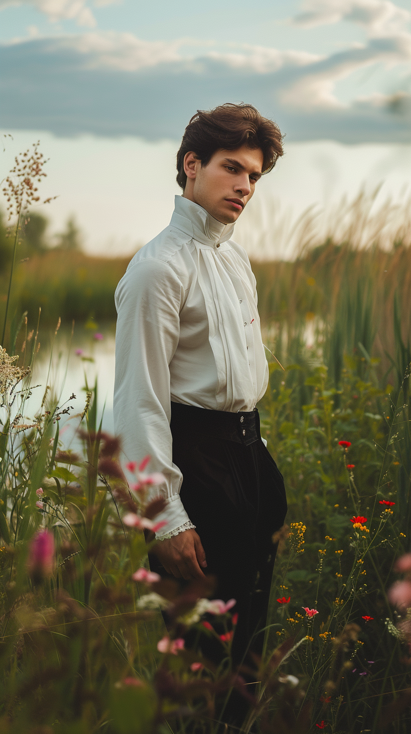 Handsome man in green grassland