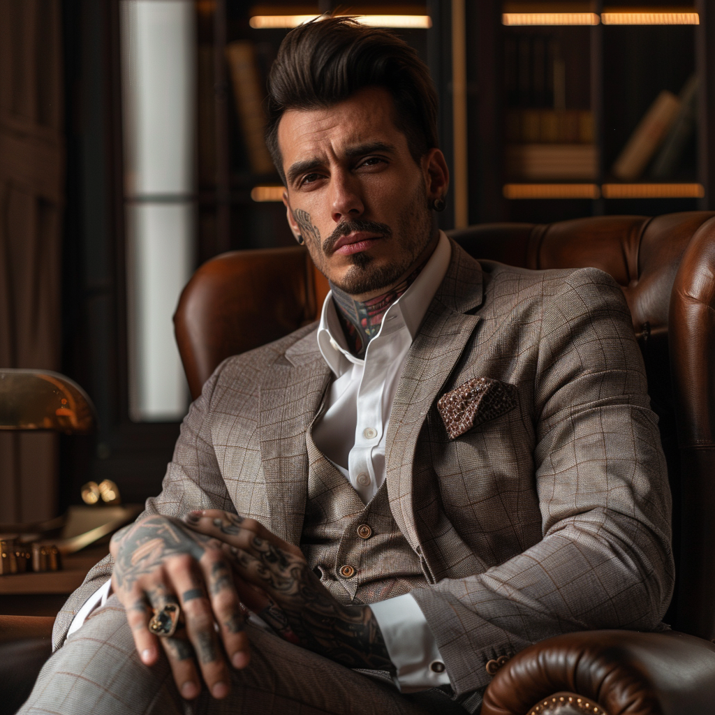 handsome man in suit with tattoos