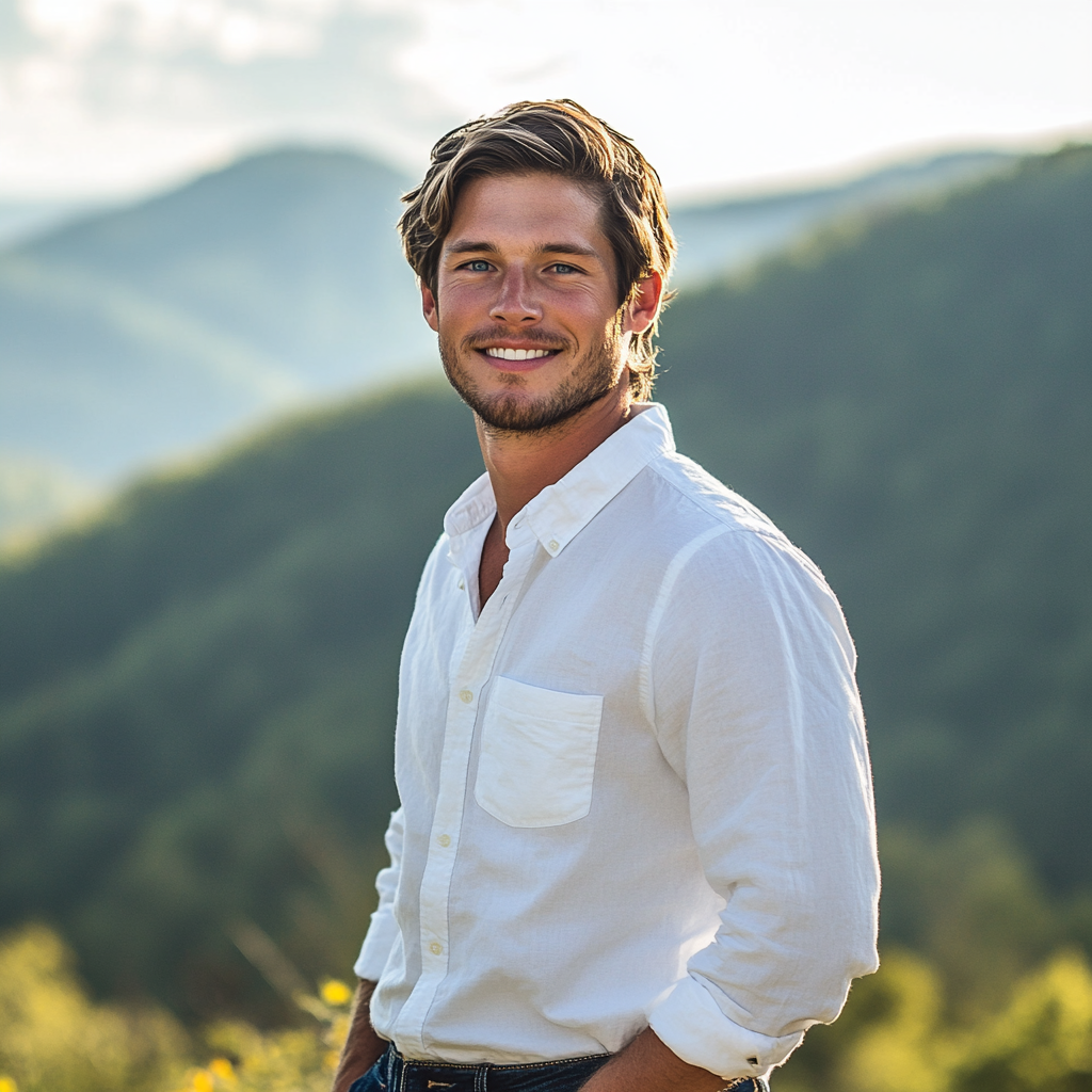 Strong handsome man outdoors smiling