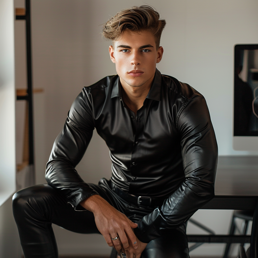 Stylish young man in leather