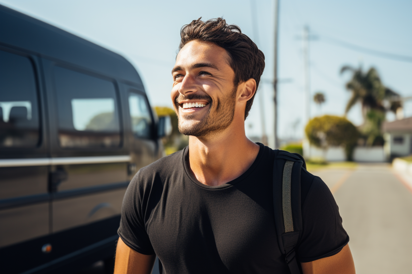 Smiling Hispanic Man in Black Jersey