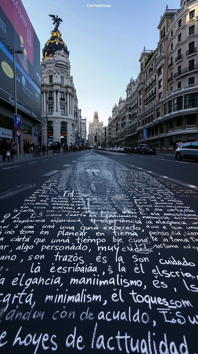 White text on Gran Via road