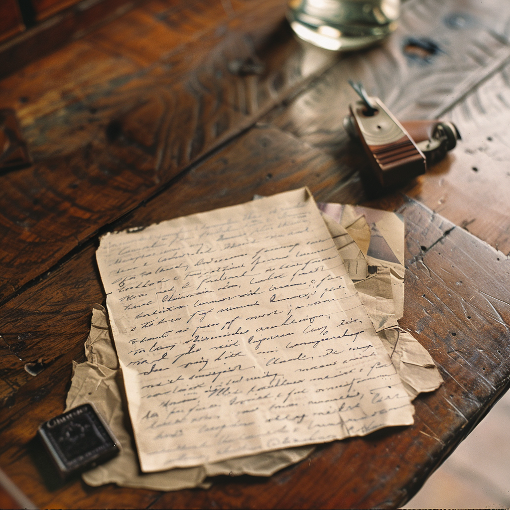 Handwritten letter on wooden desk