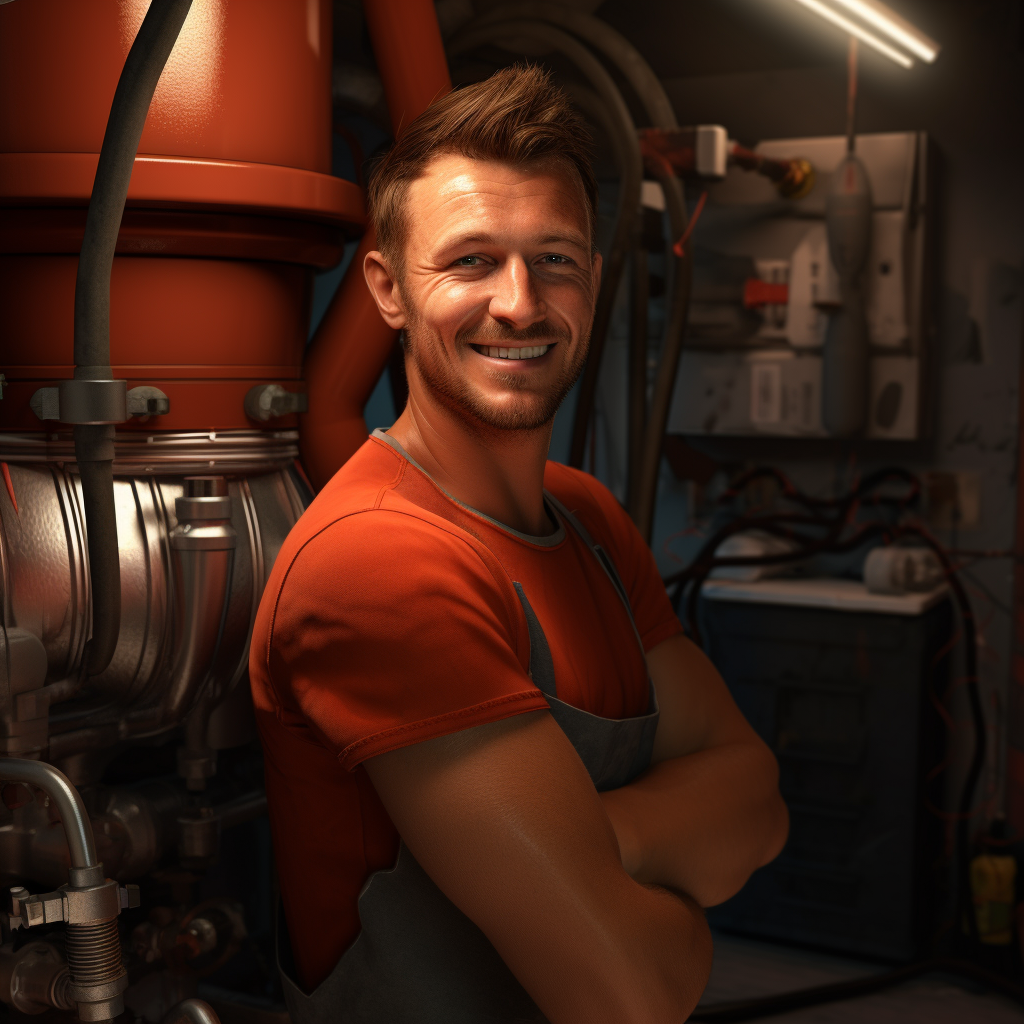 Smiling handyman fixing water heater