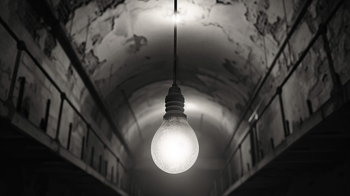 Hanging Lightbulb in Dirty Prison Room