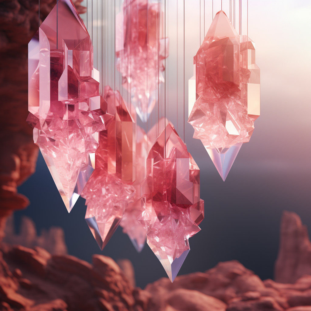 Gorgeous hanging pinkish crystals sparkling in the light