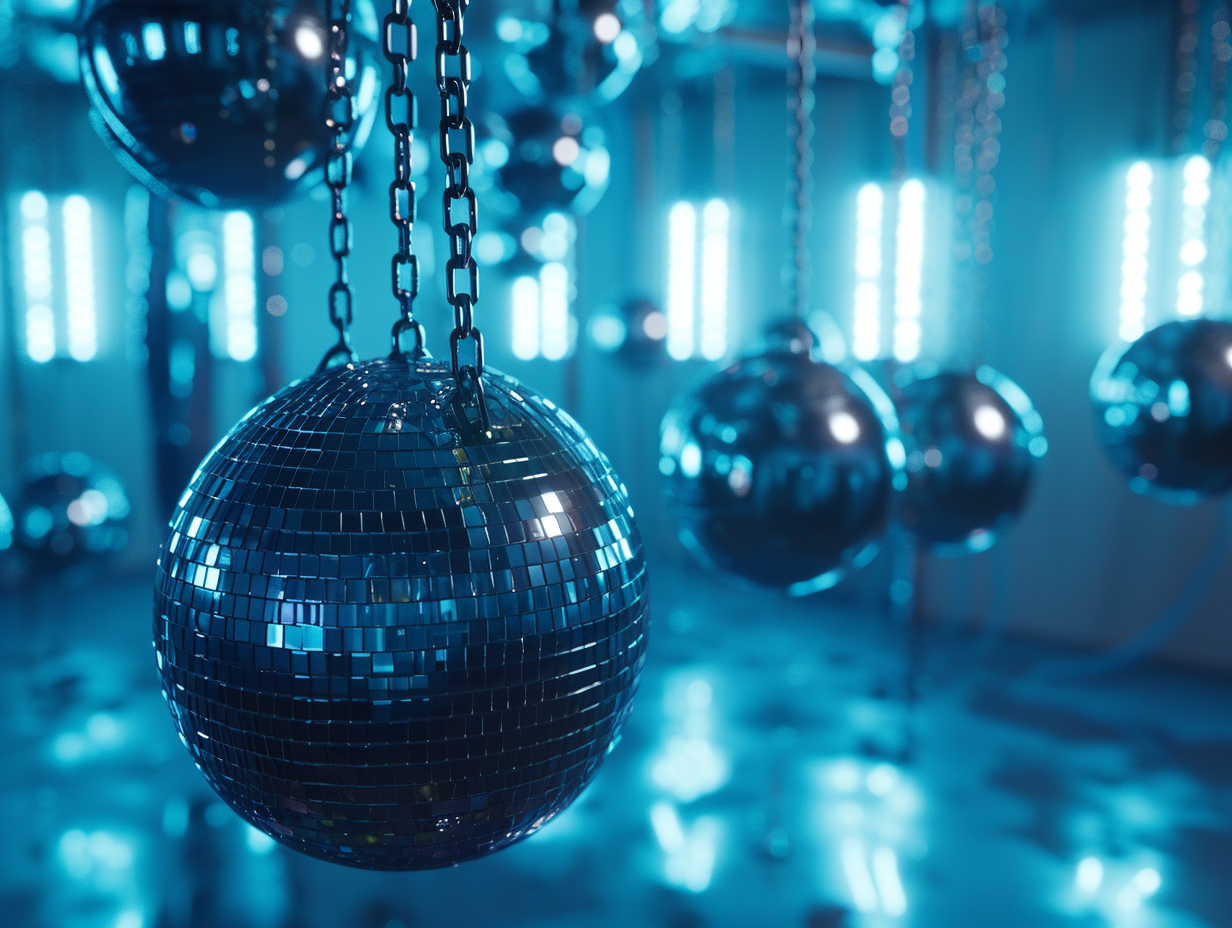 Realistic hanging swing in disco room