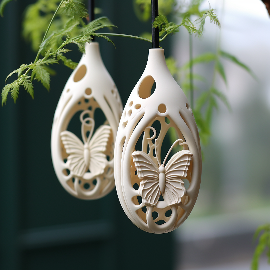 Decorative hanging vases with relief butterflies